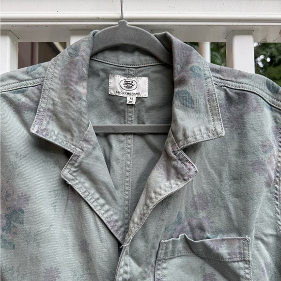 Lucky Brand Green Floral Coverall Romper Shorts Size Medium Shortalls - Picture 3 of 6